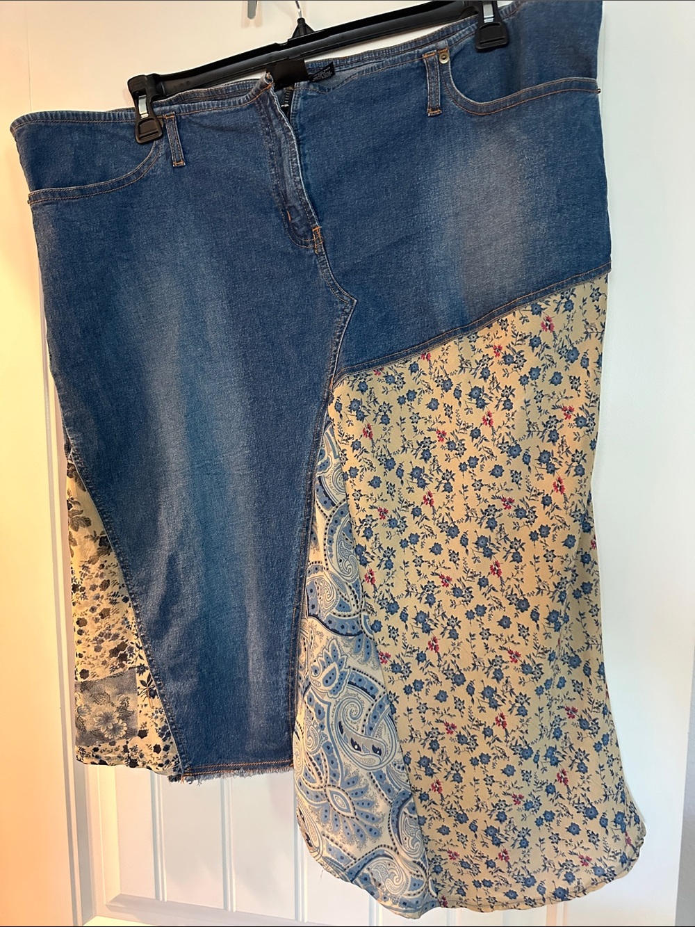 Blue Denim patchwork skirt vintage asymmetrical size 20W